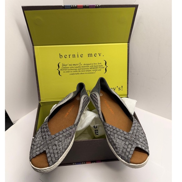 Bernie Mev Shoes - Bernie Mev Brooke Pewter Woven Elastic Peep Toe Flats Memory Foam Size 38 NEW